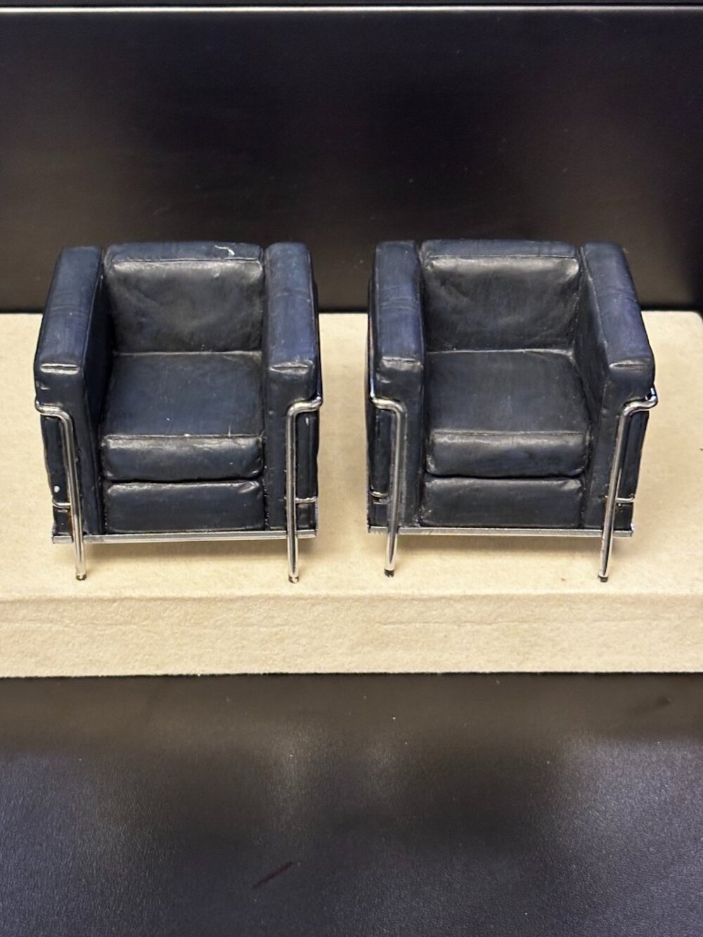 René Chrome & Leather Mini Armchair Pair – 1:12 Scale Modern Dollhouse Furniture